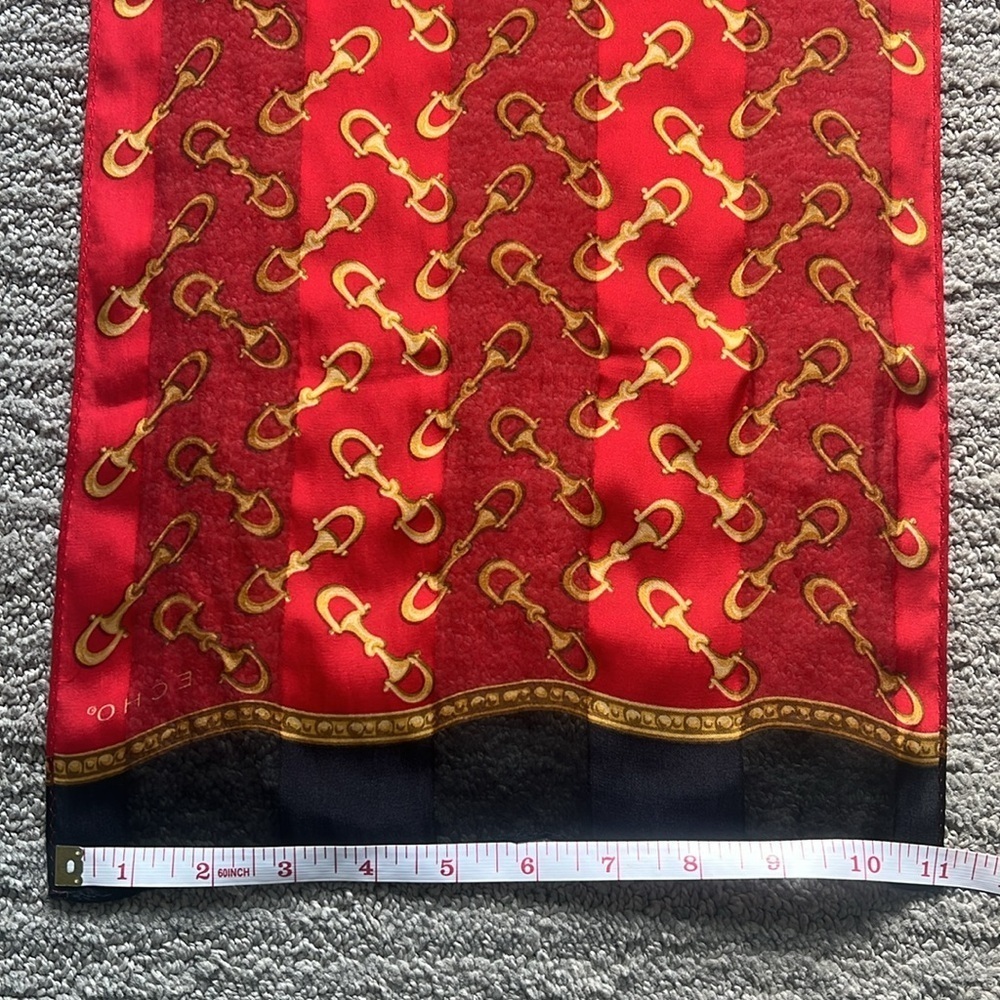Echo Scarf Sill Red and Gold | Vintage | Western | Equestrian | Quiet Luxury - Picture 8 of 10